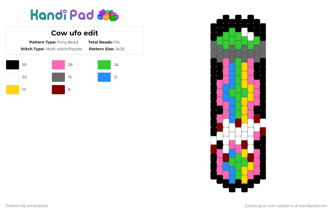 Cow ufo edit - Pony Bead Pattern by apdubs04 on Kandi Pad - green,pink