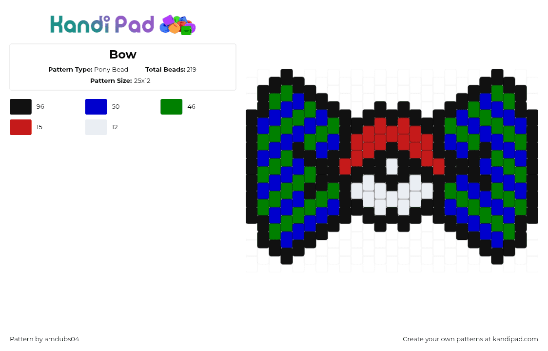 Bow - Pony Bead Pattern by apdubs04 on Kandi Pad - pokeball,bow,bowtie,tie,pokemon,stripes,clothing,gaming,video game,purple,green
