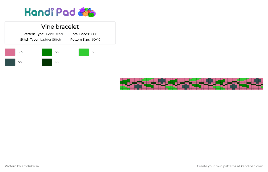 Vine bracelet - Pony Bead Pattern by apdubs04 on Kandi Pad - pink