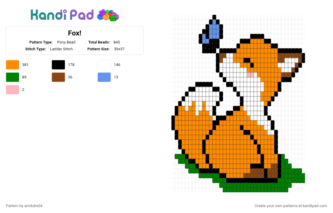 Fox! - Pony Bead Pattern by apdubs04 on Kandi Pad - orange,cotdforestcreatures