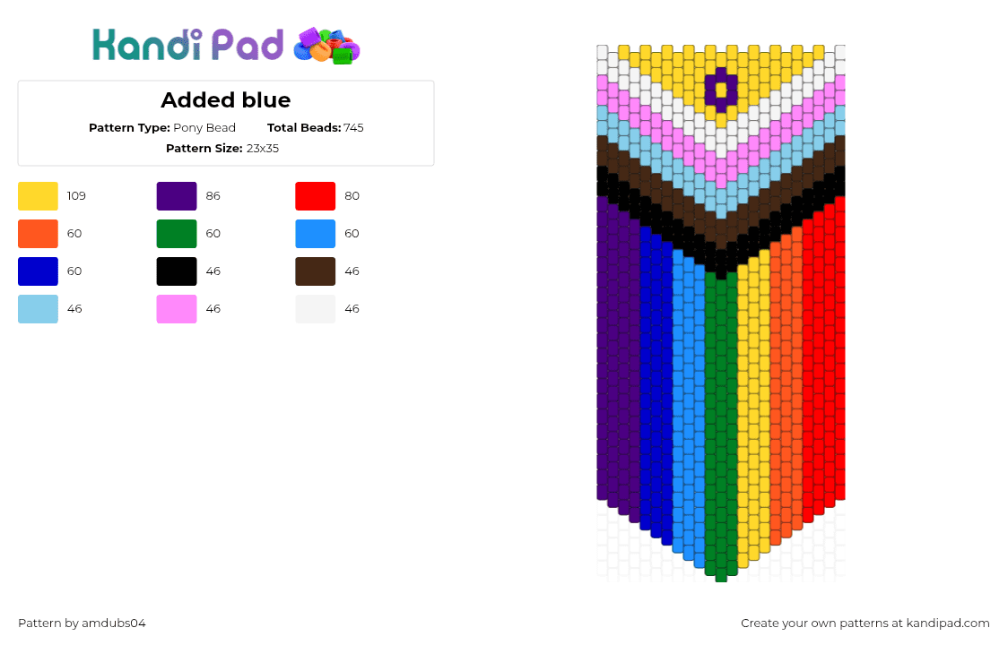 Added blue - Pony Bead Pattern by amdubs04 on Kandi Pad - red,yellow,light blue,purple,rainbow,pride