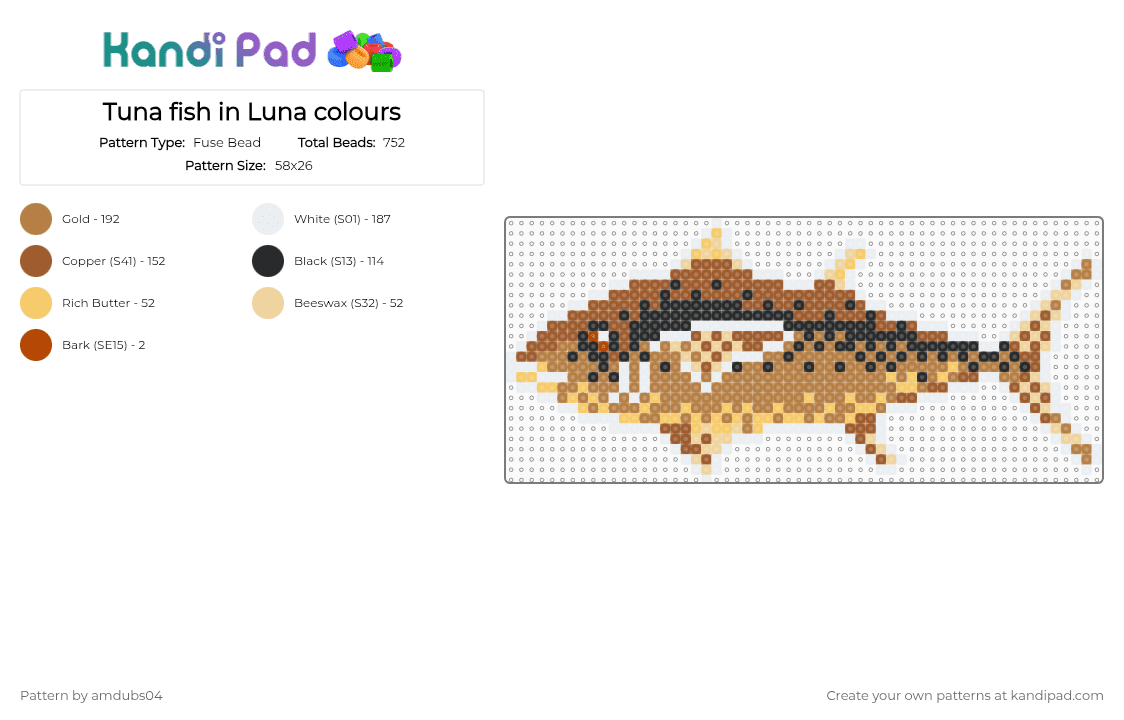 Tuna fish in Luna colours - Fuse Bead Pattern by apdubs04 on Kandi Pad - tan