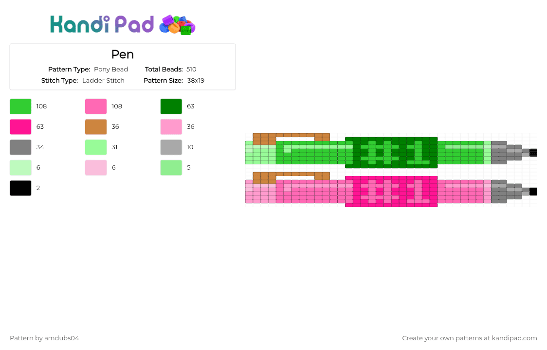 Pen - Pony Bead Pattern by apdubs04 on Kandi Pad - green,pink,cotdpens,pen,challenge,blue,ballpoint