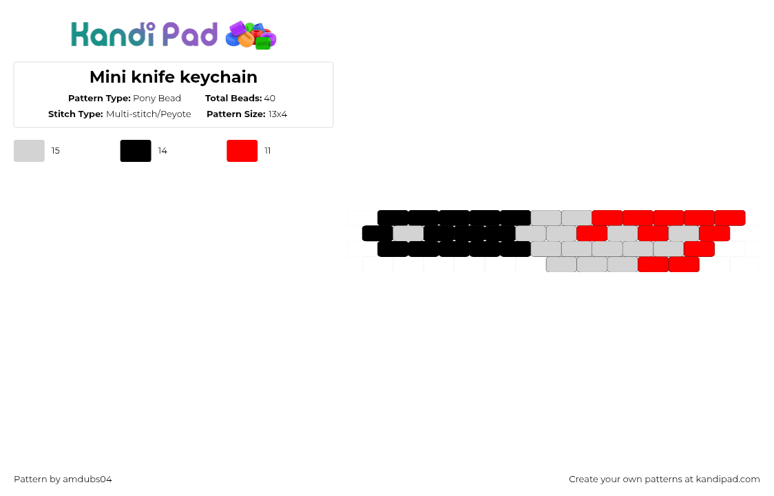 Mini knife keychain - Pony Bead Pattern by amdubs04 on Kandi Pad - red,white,knife,mini,keychain,blood