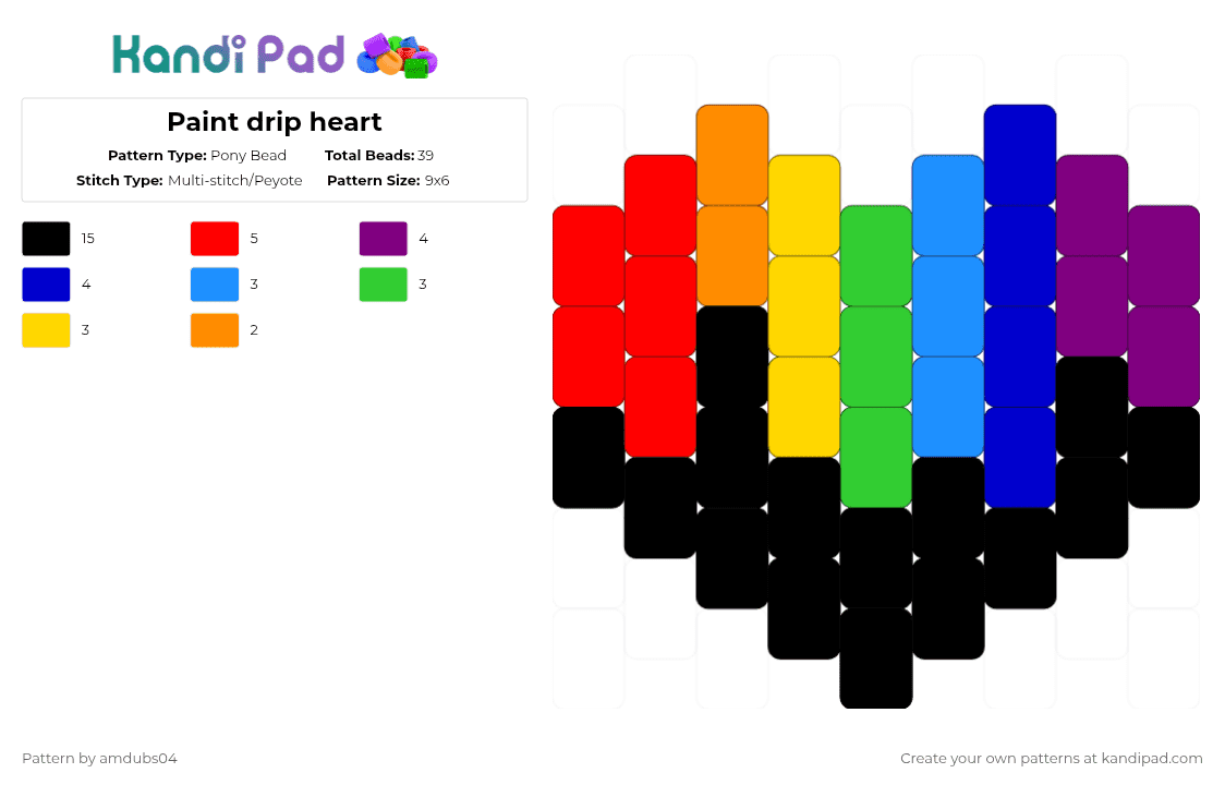 Paint drip heart - Pony Bead Pattern by apdubs04 on Kandi Pad - pink,purple,red