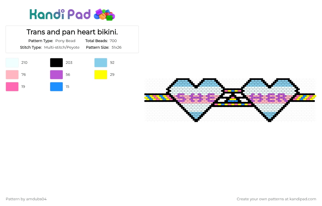 Trans and pan heart bikini. - Pony Bead Pattern by apdubs04 on Kandi Pad - light blue, pink