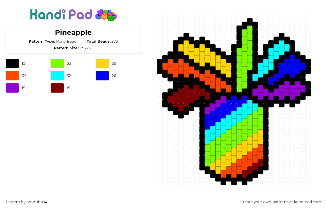 Pineapple - Pony Bead Pattern by amdubs04 on Kandi Pad - yellow,green,purple,red