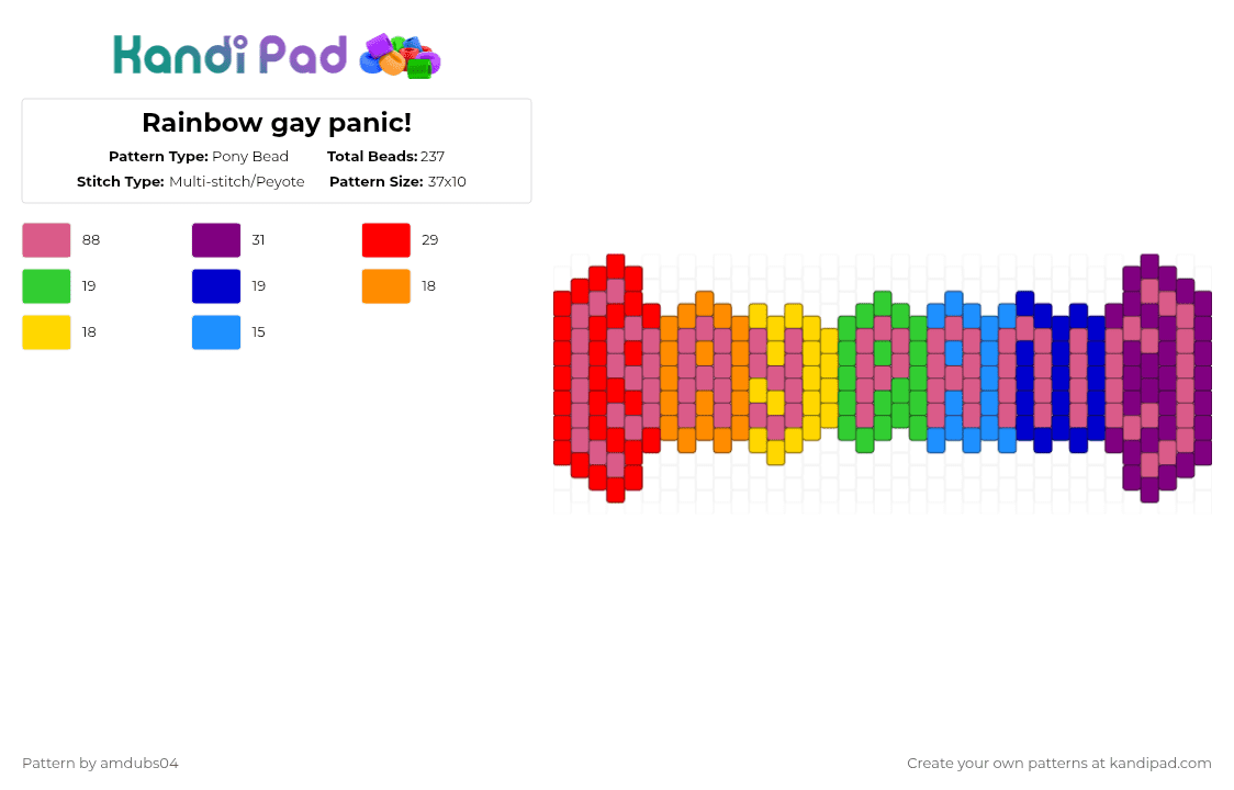 Rainbow gay panic! - Pony Bead Pattern by amdubs04 on Kandi Pad - pink,rainbow,gay,panic