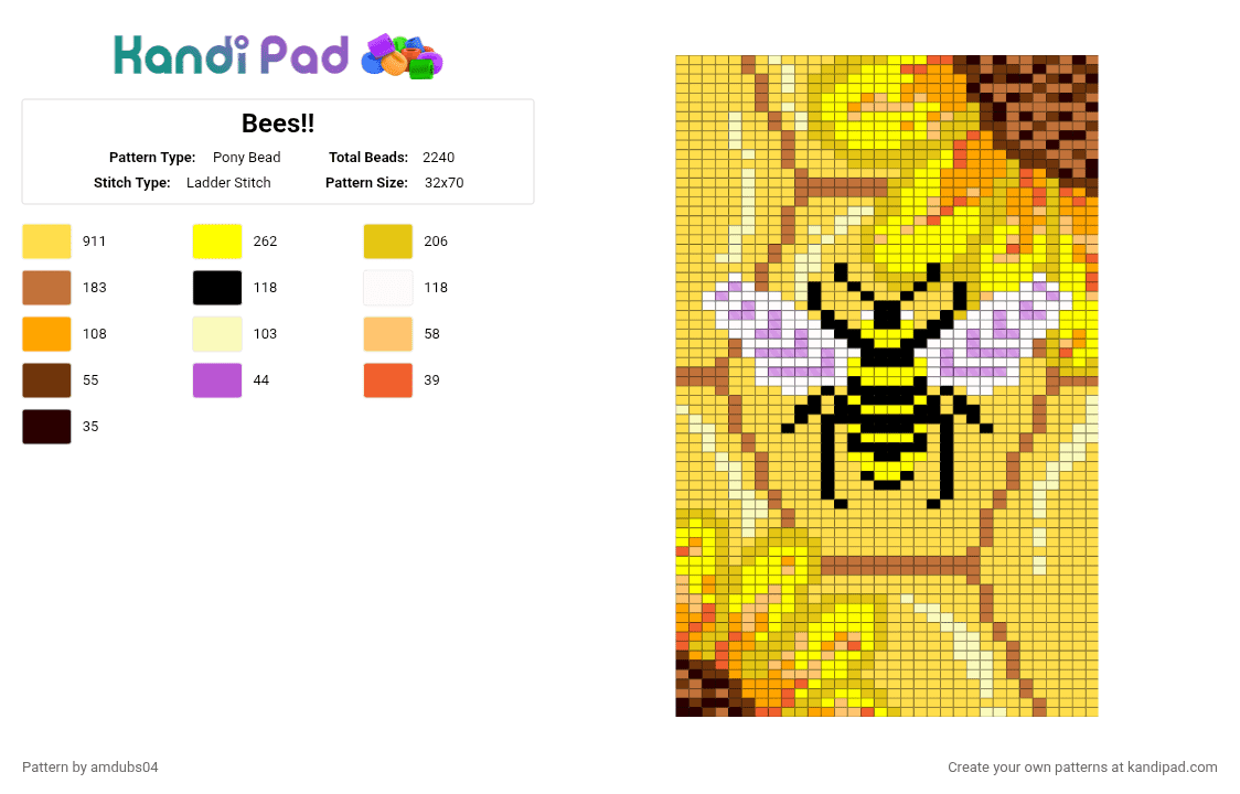 Bees!! - Pony Bead Pattern by apdubs04 on Kandi Pad - yellow