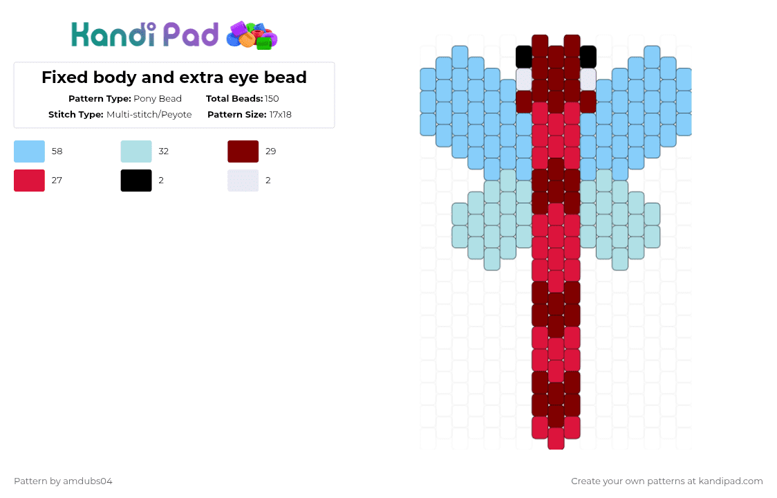 Fixed body and extra eye bead - Pony Bead Pattern by amdubs04 on Kandi Pad - light blue