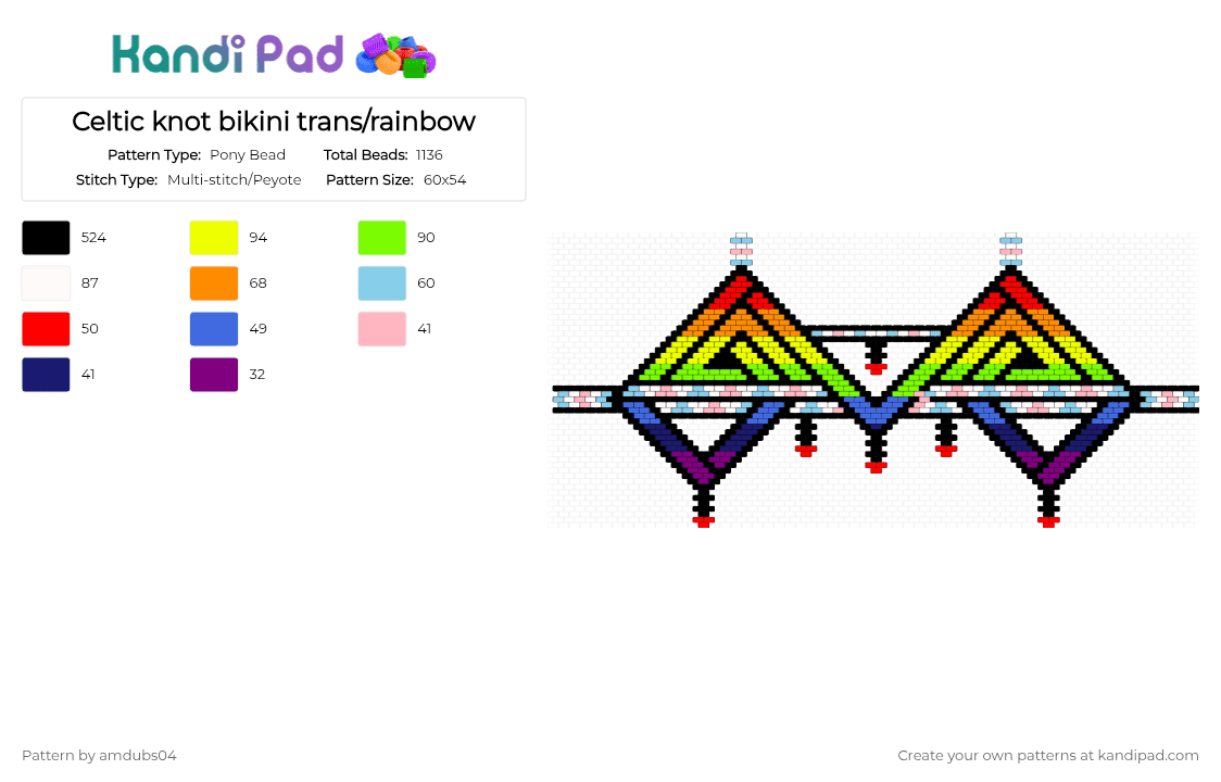 Celtic knot bikini trans/rainbow - Pony Bead Pattern by apdubs04 on Kandi Pad - black,green,orange,colorful