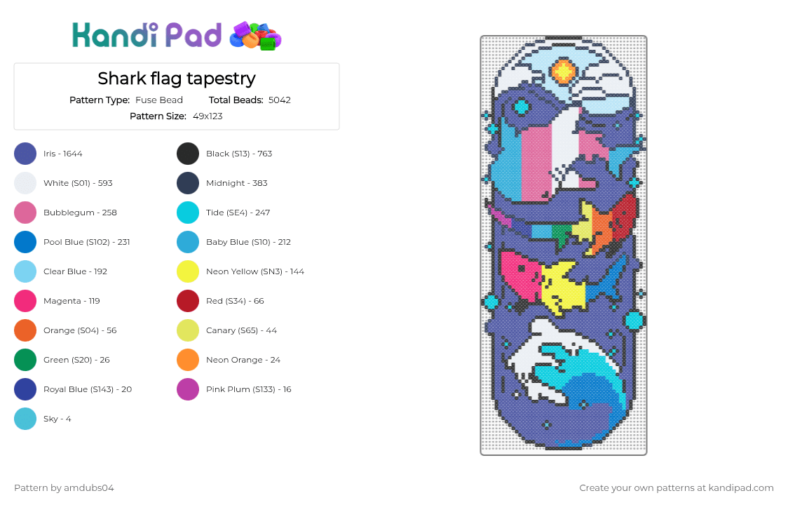 Shark flag tapestry - Fuse Bead Pattern by amdubs04 on Kandi Pad - purple,light blue