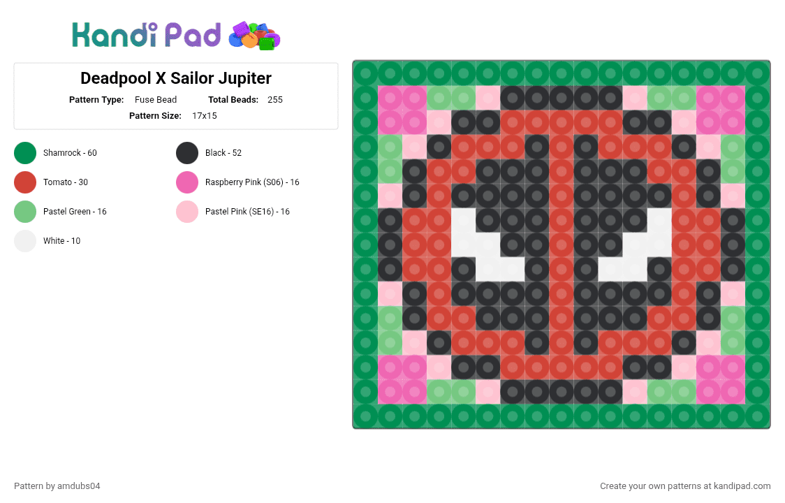 Deadpool X Sailor Jupiter - Fuse Bead Pattern by apdubs04 on Kandi Pad - green, red