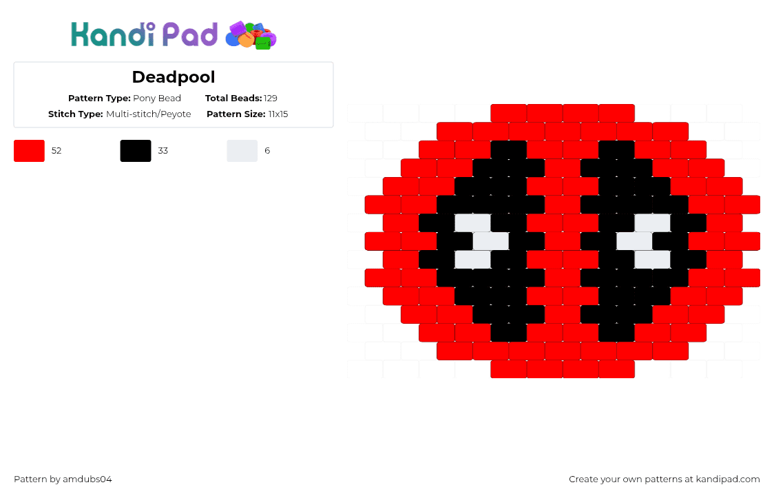 Deadpool - Pony Bead Pattern by apdubs04 on Kandi Pad - red,deadpool,marvel,xmen,wilson,wade