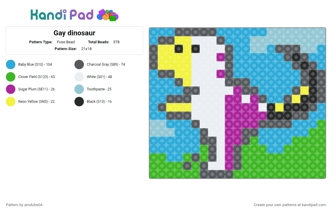 Gay dinosaur - Fuse Bead Pattern by apdubs04 on Kandi Pad - gray,light blue,green