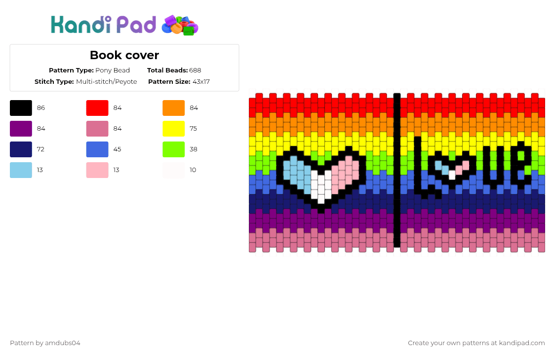 Book cover - Pony Bead Pattern by amdubs04 on Kandi Pad - orange,pink,colorful,book,cover,colourful,rainbow,love,heart,lgbt