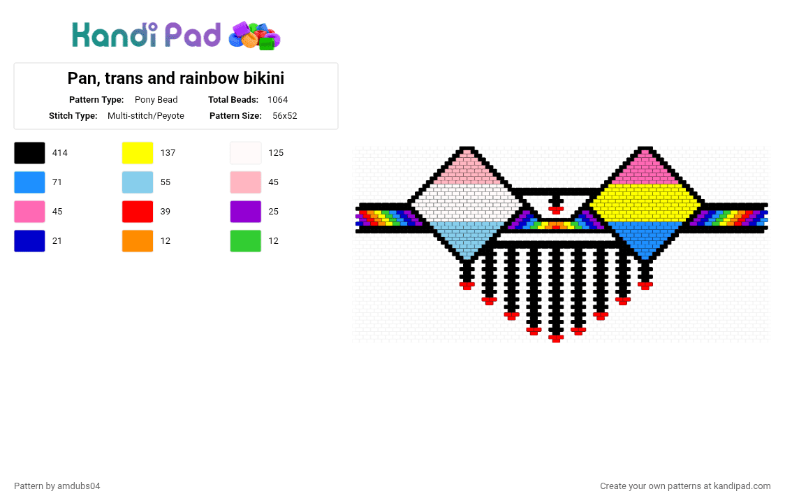 Pan, trans and rainbow bikini - Pony Bead Pattern by apdubs04 on Kandi Pad - black,pink,yellow,light blue