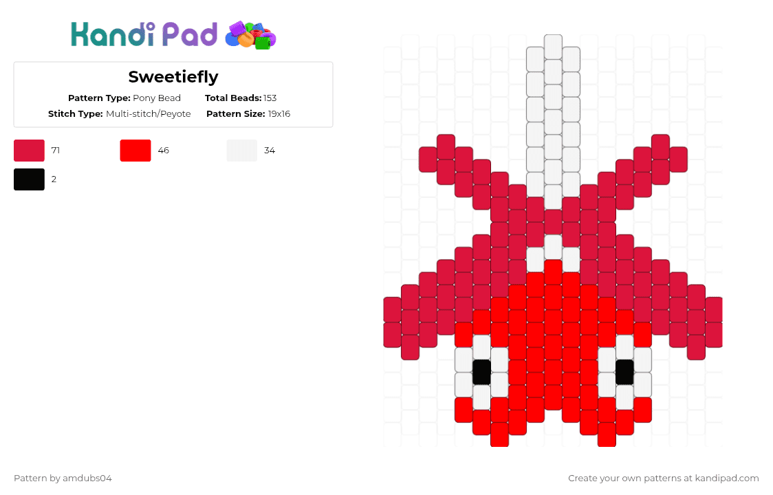 Sweetiefly - Pony Bead Pattern by apdubs04 on Kandi Pad - bugsnax,animal,video game,bug,snack,red,sweetiefly