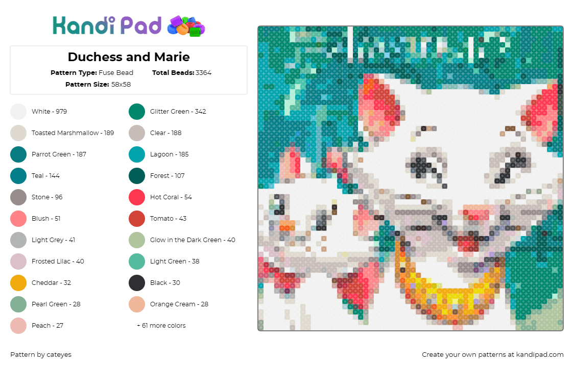 Duchess and Marie - Fuse Bead Pattern by cateyes on Kandi Pad - duchess,marie,aristocats,panel,movie,nostalgia,classic,animation,disney,white,te