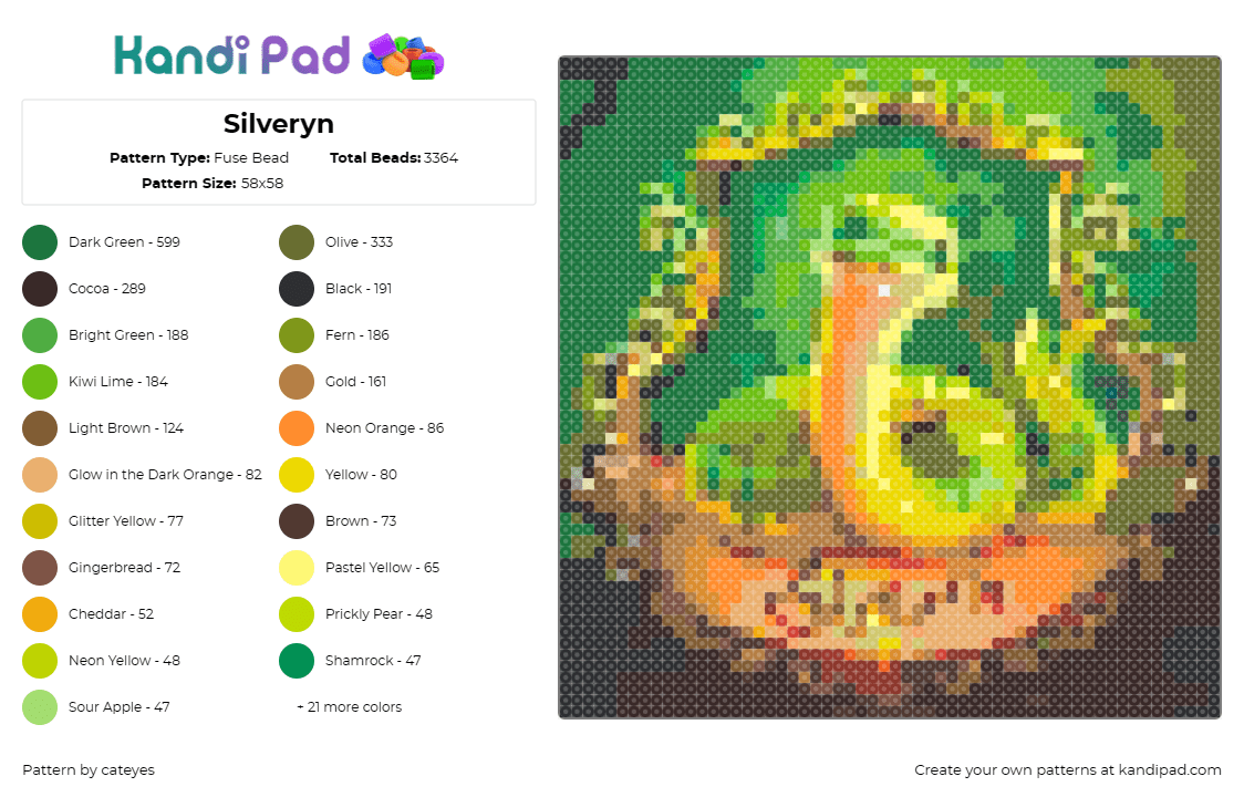 Silveryn - Fuse Bead Pattern by cateyes on Kandi Pad - slytherin,harry potter,orange,green