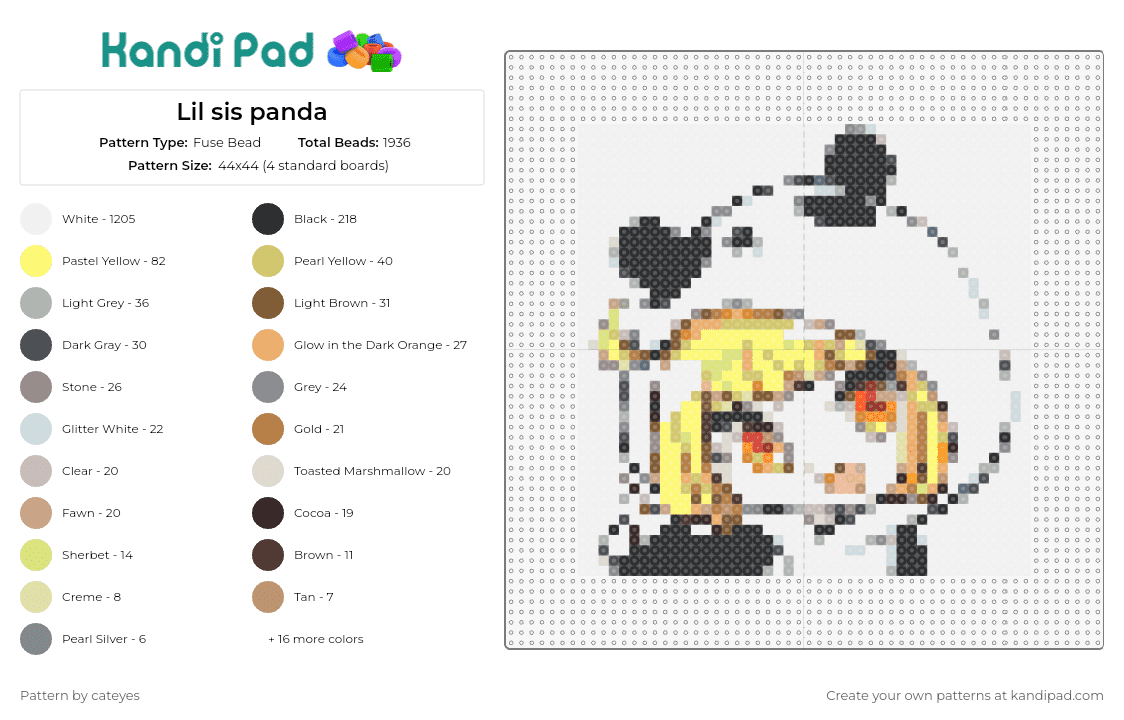 Lil sis panda - Fuse Bead Pattern by cateyes on Kandi Pad - panda,kawaii,character,costume,white,yellow
