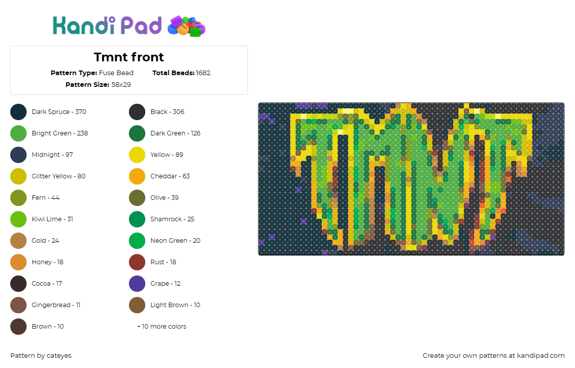 Tmnt front - Fuse Bead Pattern by cateyes on Kandi Pad - tmnt,teenage mutant ninja turtles,logo,cartoon,classic,green