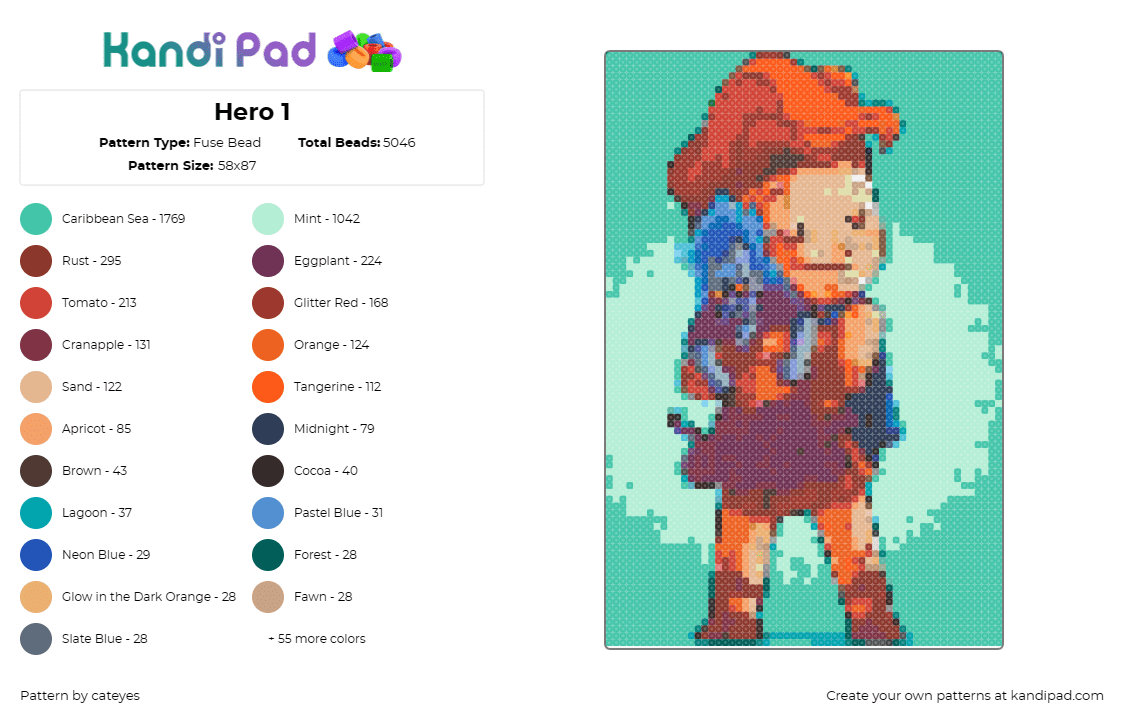 Hero 1 - Fuse Bead Pattern by cateyes on Kandi Pad - hercules,hades,disney,mythology,hero,character,orange,teal