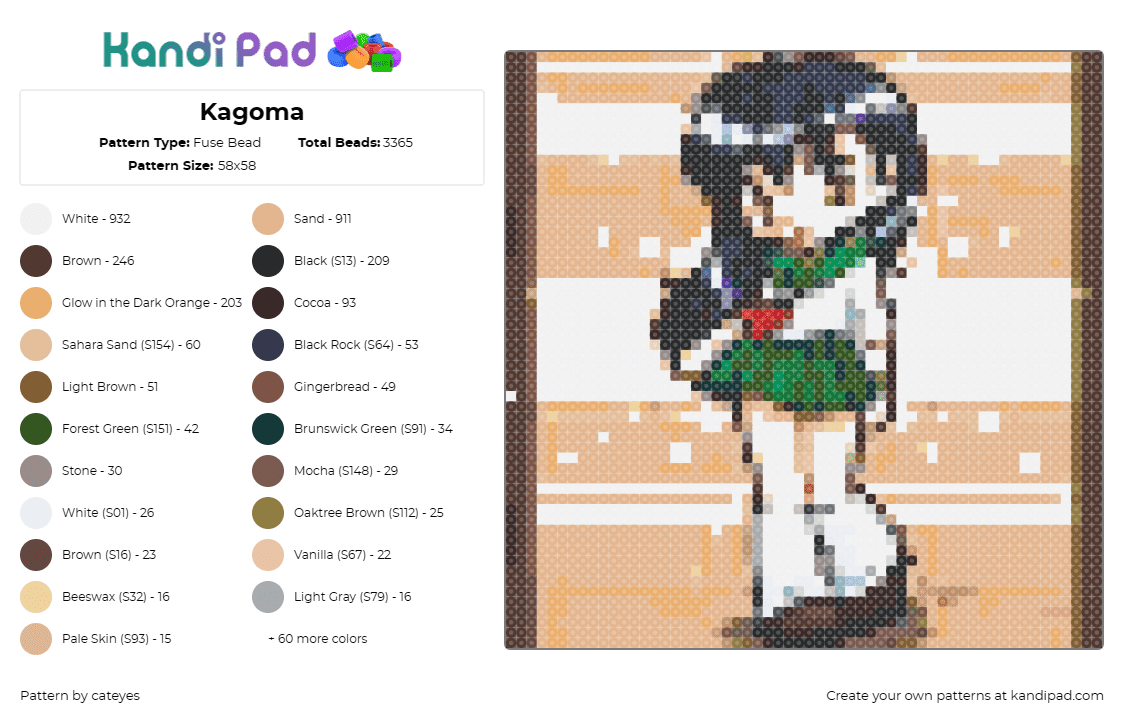 Kagoma - Fuse Bead Pattern by cateyes on Kandi Pad - kagome higurashi,inuyasha,anime,chibi,manga,green