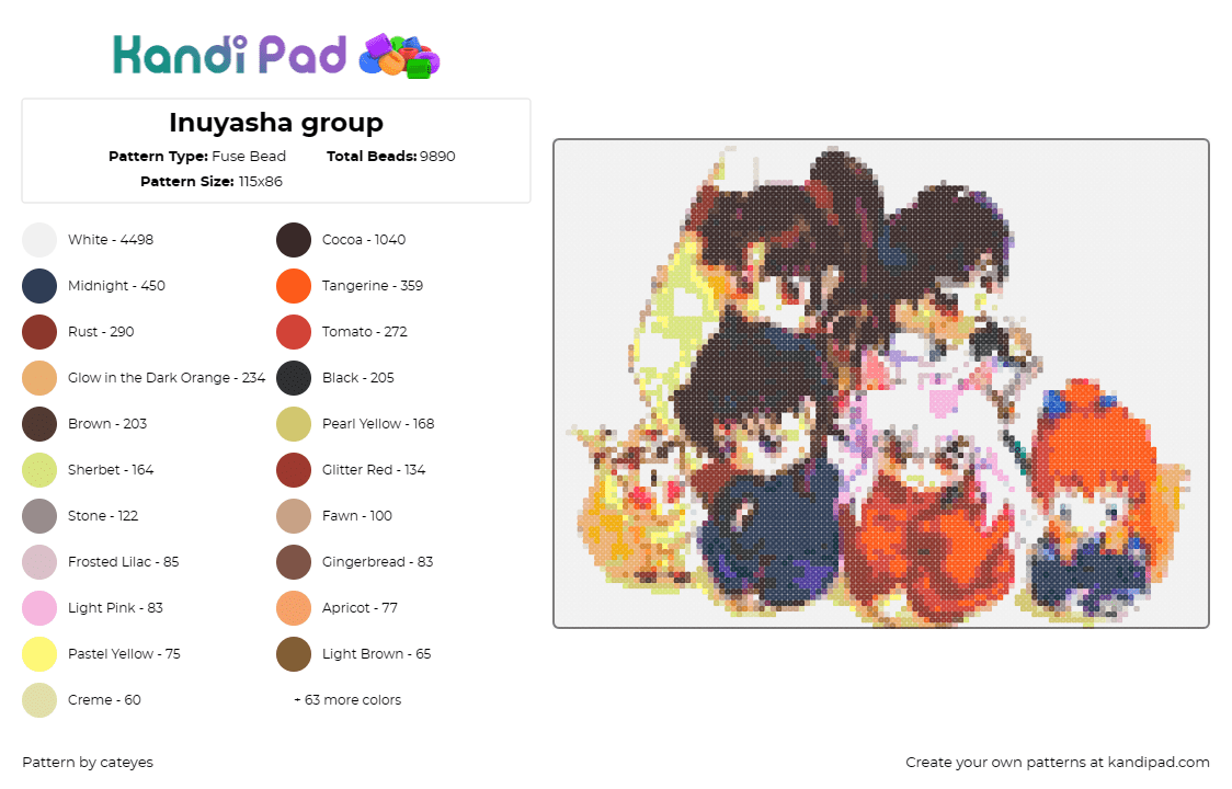 Inuyasha group - Fuse Bead Pattern by cateyes on Kandi Pad - inuyasha,manga,anime,characters,orange