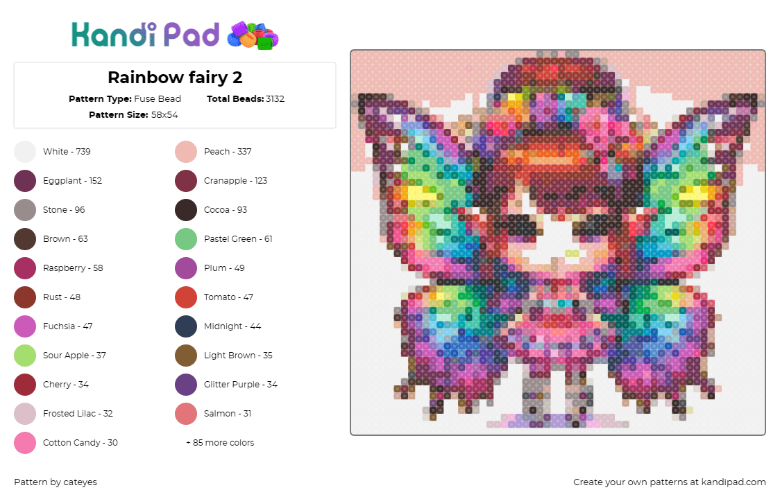 Rainbow fairy 2 - Fuse Bead Pattern by cateyes on Kandi Pad - fairy,rainbow,crown,fantasy,butterfly,wings,mythological,colorful