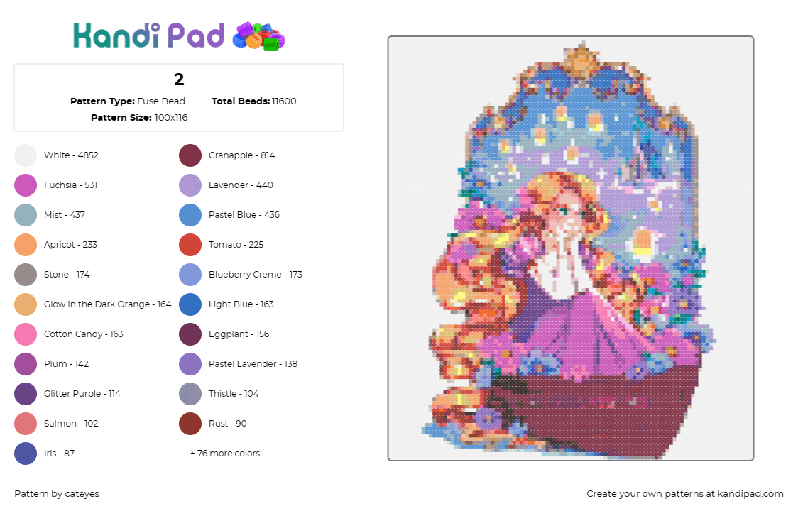 2 - Fuse Bead Pattern by cateyes on Kandi Pad - tangled,rapunzel,disney,animated,movie,princess,fairy tale,enchanting,tower,vibr