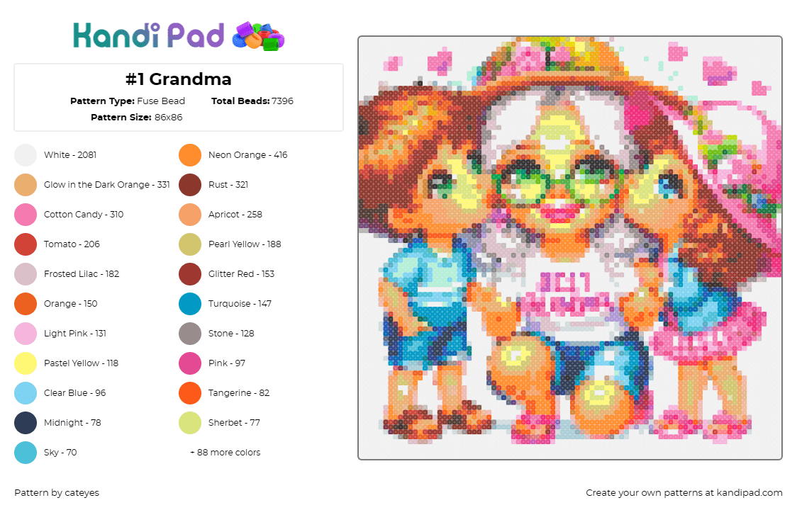 #1 Grandma - Fuse Bead Pattern by cateyes on Kandi Pad - grandma,children,love,kiss,cute,white,pink