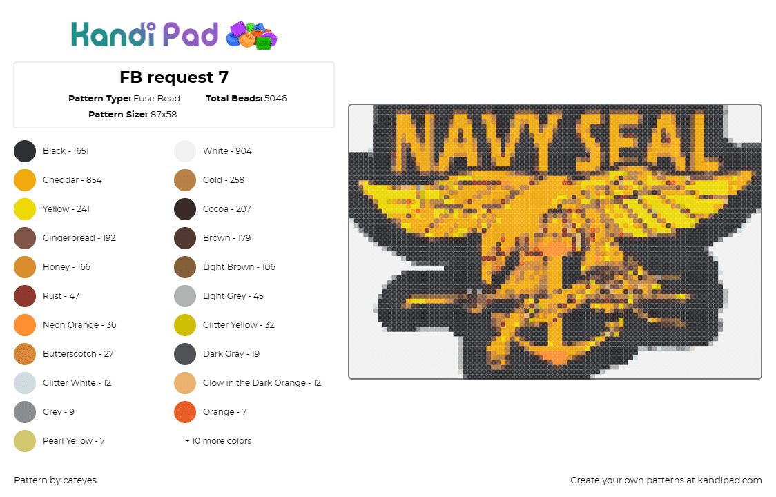 FB request 7 - Fuse Bead Pattern by cateyes on Kandi Pad - navy seals,sign,logo,eagle,anchor,text,orange,gold