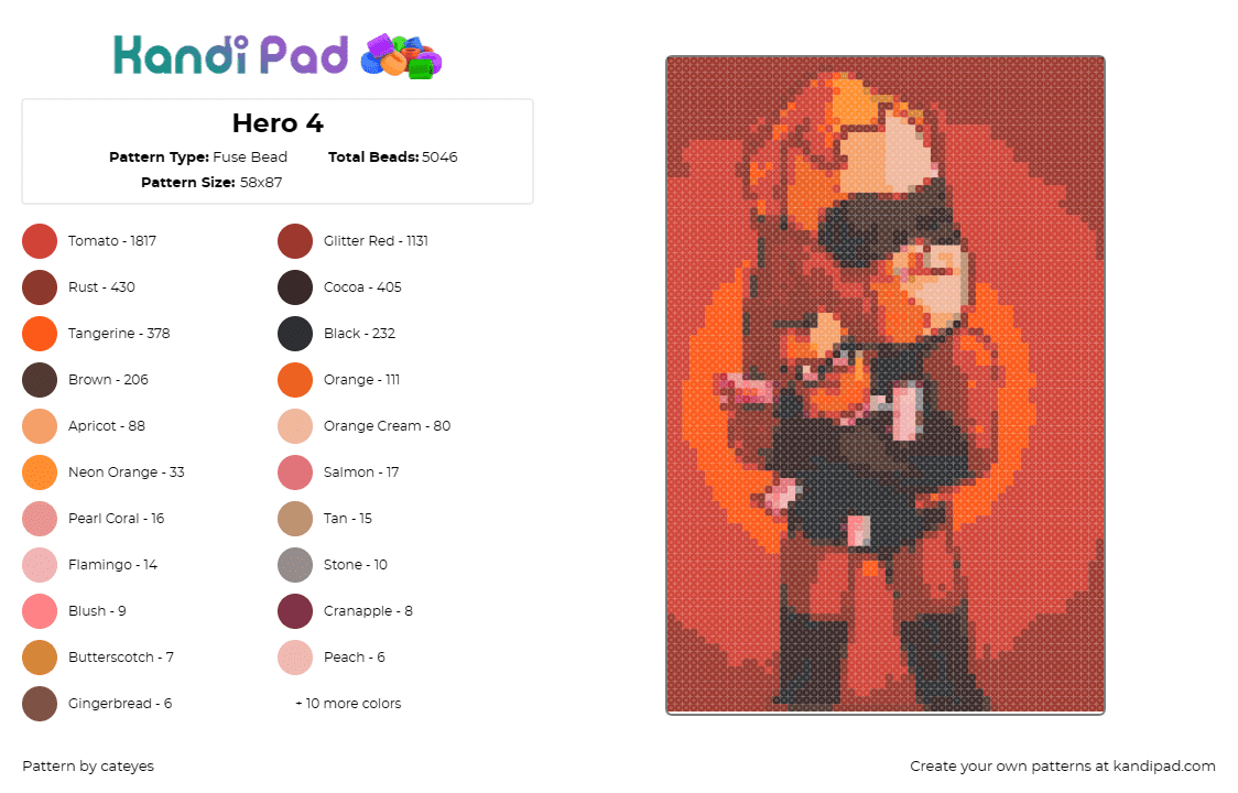 Hero 4 - Fuse Bead Pattern by cateyes on Kandi Pad - dash,incredibles,disney,superhero,animated,movie,action,heroism,speed,red,orange