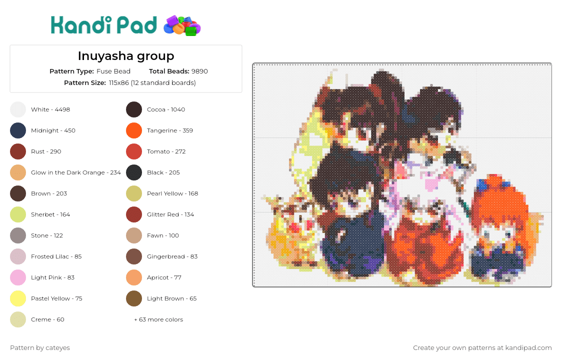 Inuyasha group - Fuse Bead Pattern by cateyes on Kandi Pad - inuyasha,manga,anime,characters,orange