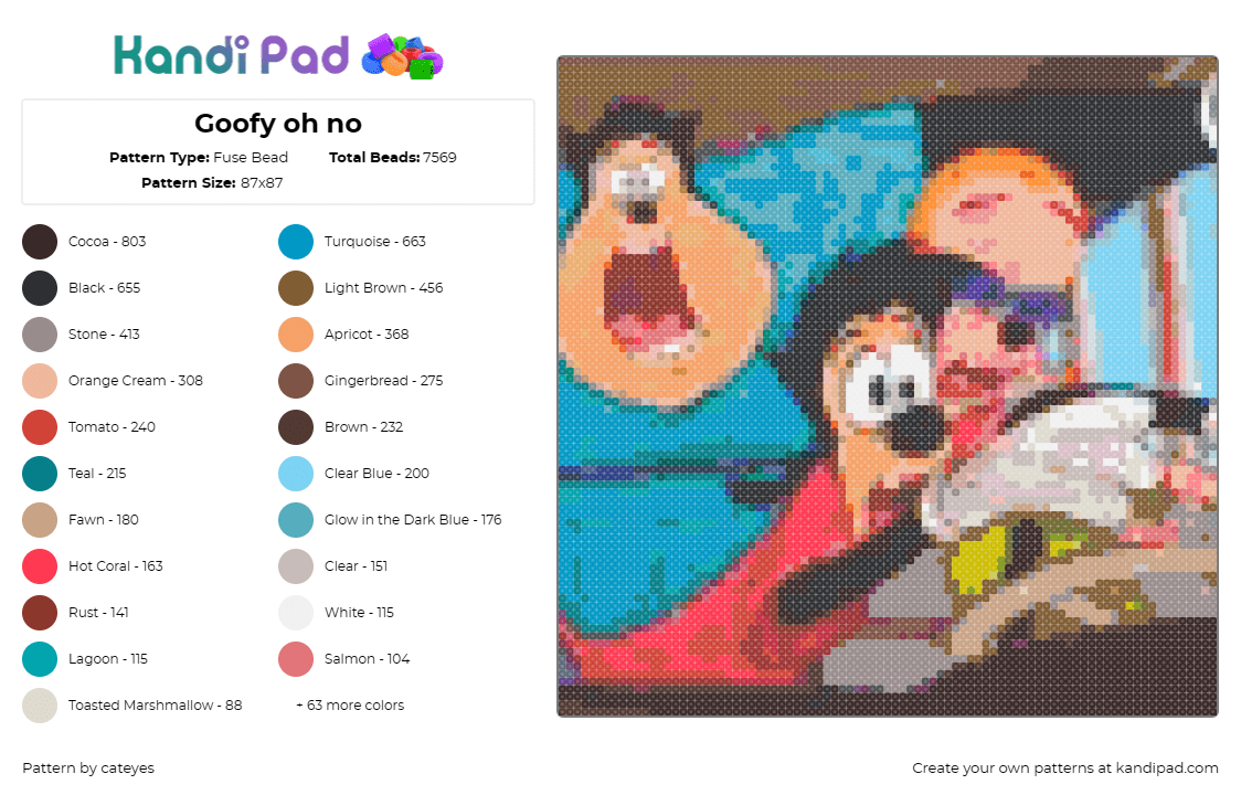 Goofy oh no - Fuse Bead Pattern by cateyes on Kandi Pad - goofy,max,disney,movie,scene,teal,red