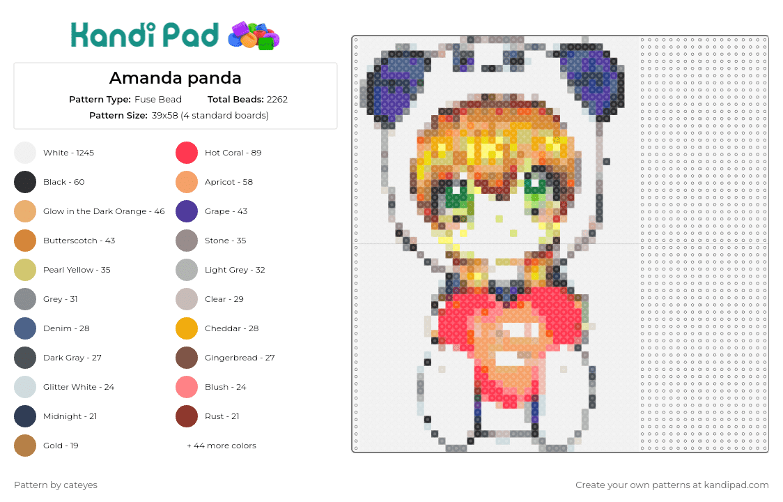 Amanda panda - Fuse Bead Pattern by cateyes on Kandi Pad - girl,panda,heart,cute,chibi,manga,love,white,red