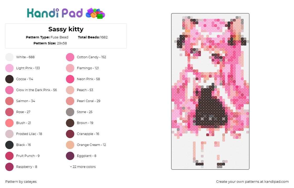 Sassy kitty - Fuse Bead Pattern by cateyes on Kandi Pad - 