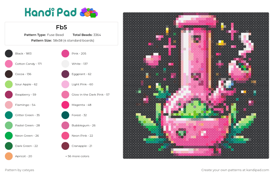 Fb5 - Fuse Bead Pattern by cateyes on Kandi Pad - bong,weed,marijuana,pot,sparkles,smoke,drugs,nsfw,pink,green