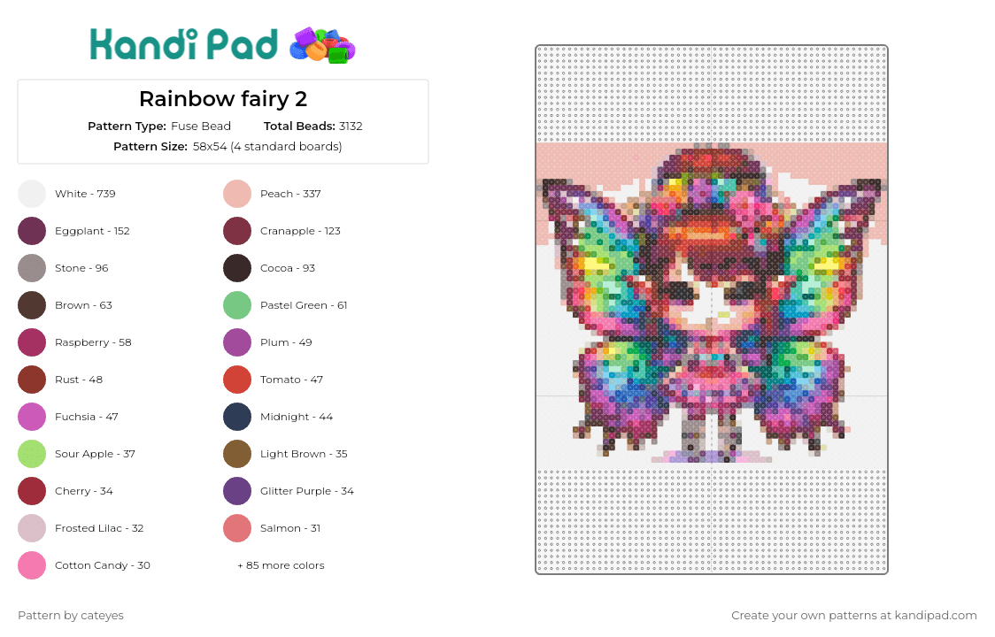 Rainbow fairy 2 - Fuse Bead Pattern by cateyes on Kandi Pad - fairy,rainbow,crown,fantasy,butterfly,wings,mythological,colorful