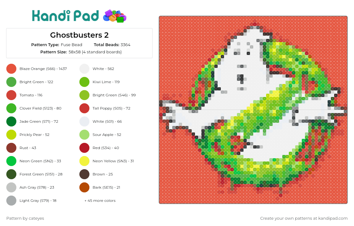 Ghostbusters 2 - Fuse Bead Pattern by cateyes on Kandi Pad - ghostbusters,logo,slime,scifi,spooky,movie,classic,nostalgia,white,red,green