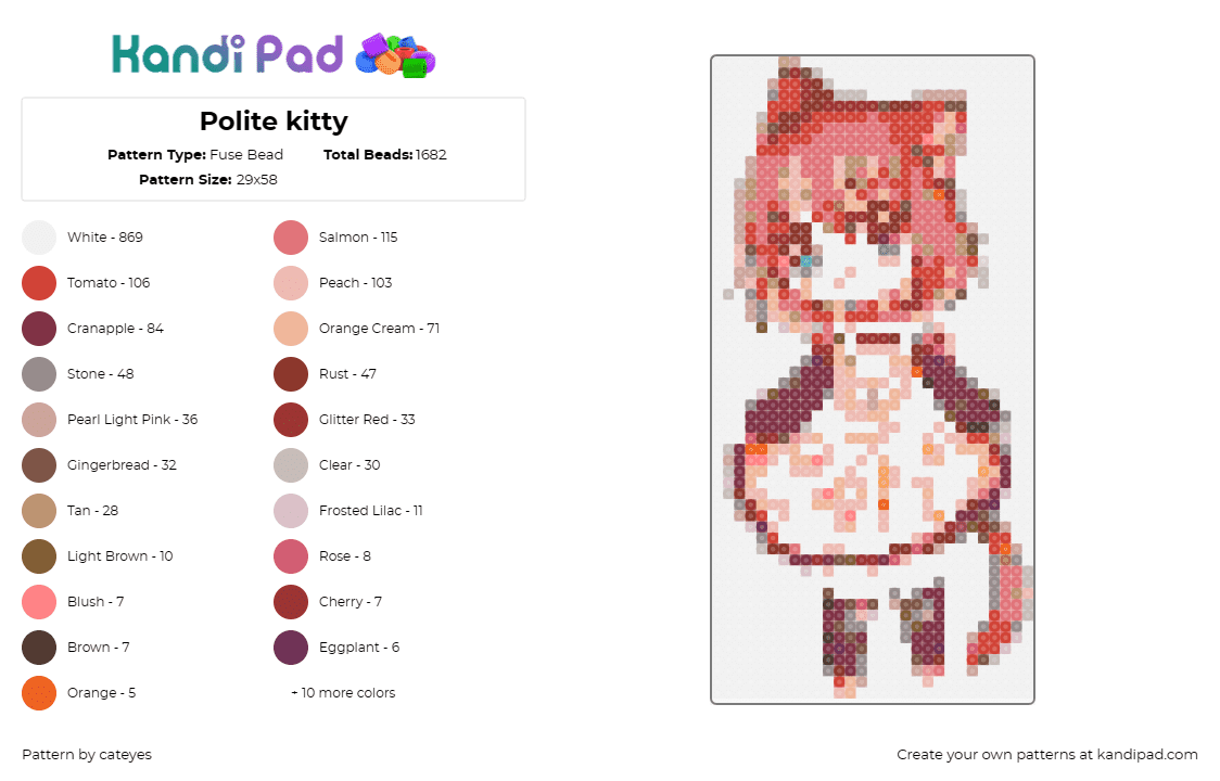 Polite kitty - Fuse Bead Pattern by cateyes on Kandi Pad - 