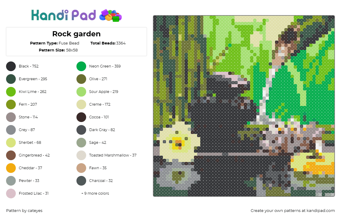Rock garden - Fuse Bead Pattern by cateyes on Kandi Pad - rock garden,relaxing,meditation,scene,zen,nature,serene,calm,landscape,green