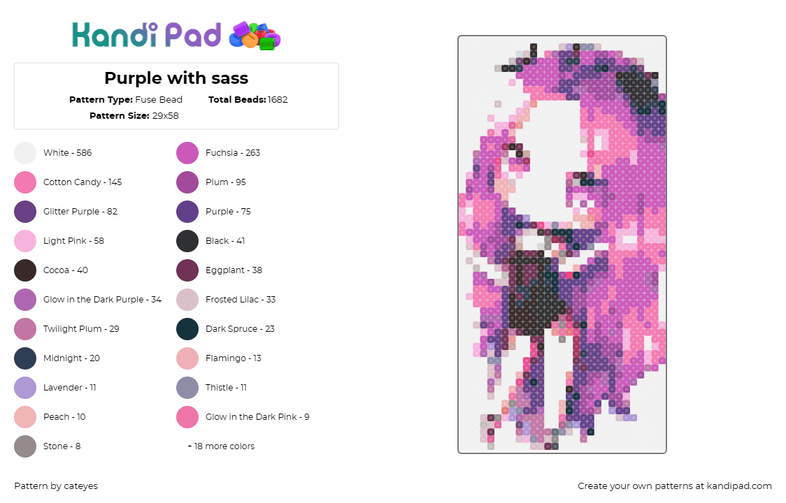 Purple with sass - Fuse Bead Pattern by cateyes on Kandi Pad - 