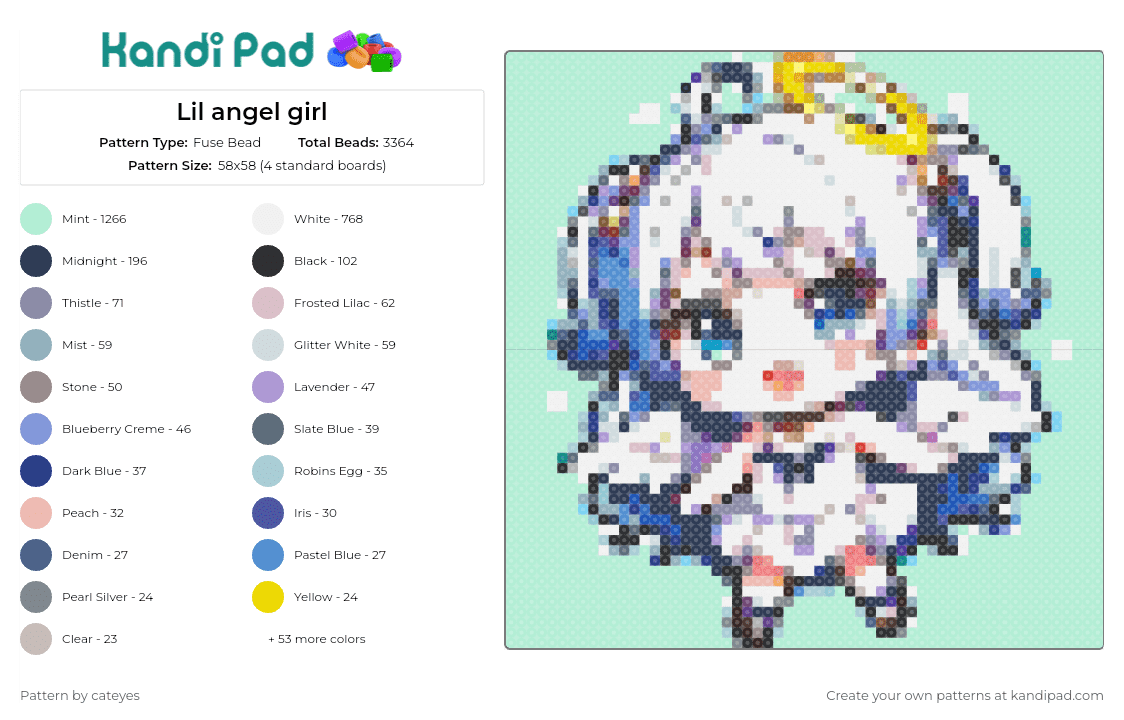 Lil angel girl - Fuse Bead Pattern by cateyes on Kandi Pad - angel,girl,kawaii,cute,character,white