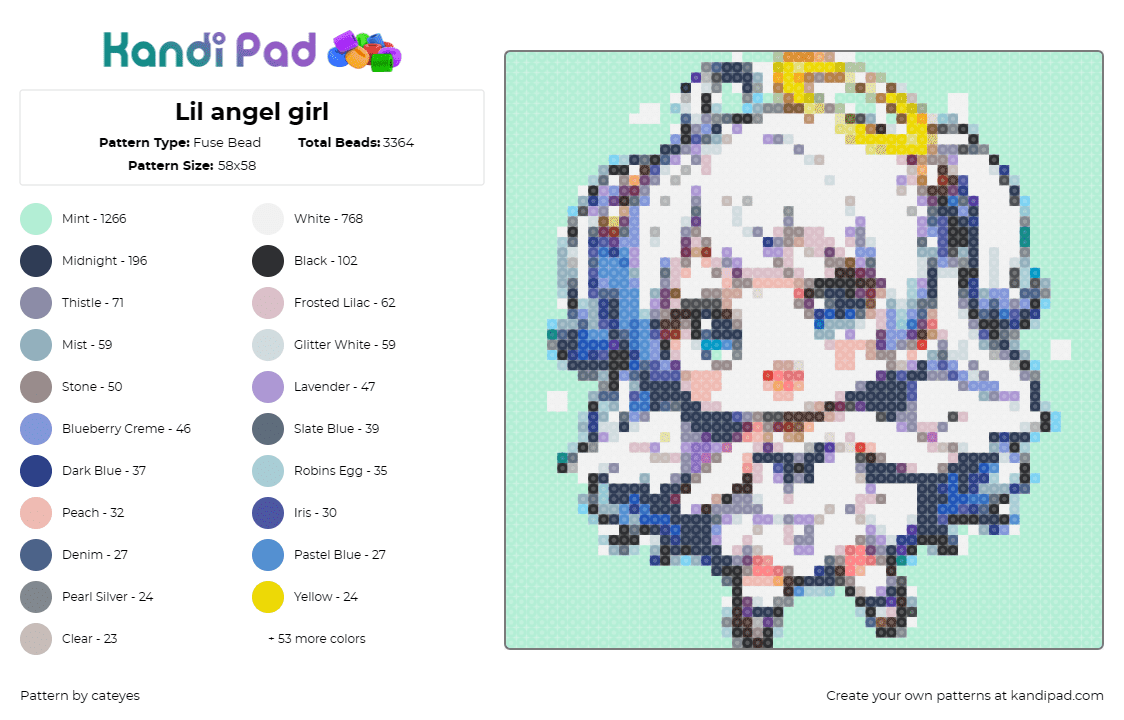 Lil angel girl - Fuse Bead Pattern by cateyes on Kandi Pad - angel,girl,kawaii,cute,character,white