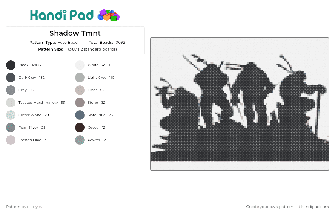 Shadow Tmnt - Fuse Bead Pattern by cateyes on Kandi Pad - tmnt,teenage mutant ninja turtles,silhouette,dark,cartoon,black