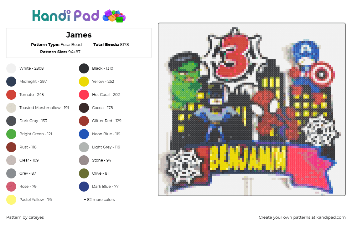 James - Fuse Bead Pattern by cateyes on Kandi Pad - sign,superheroes