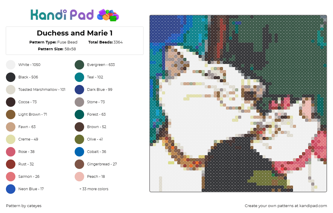 Duchess and Marie 1 - Fuse Bead Pattern by cateyes on Kandi Pad - duchess,marie,aristocats,panel,movie,nostalgia,classic,animation,disney,white,gr