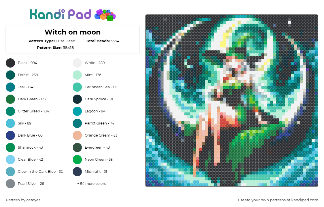 Witch on moon - Fuse Bead Pattern by cateyes on Kandi Pad - moon, witch
